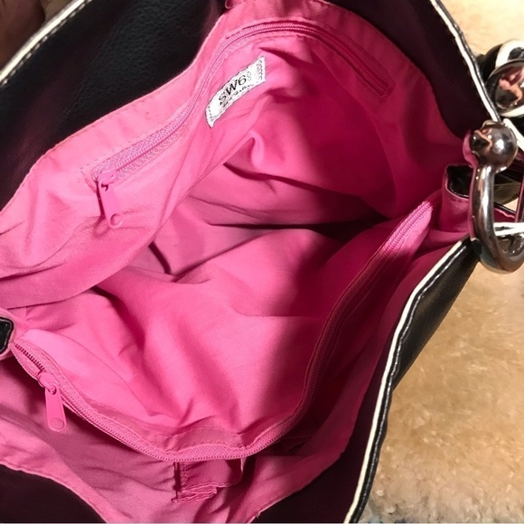 Jane Shilton, SW6 purse/ handbag. Black with white piping. - Picture 6 of 6